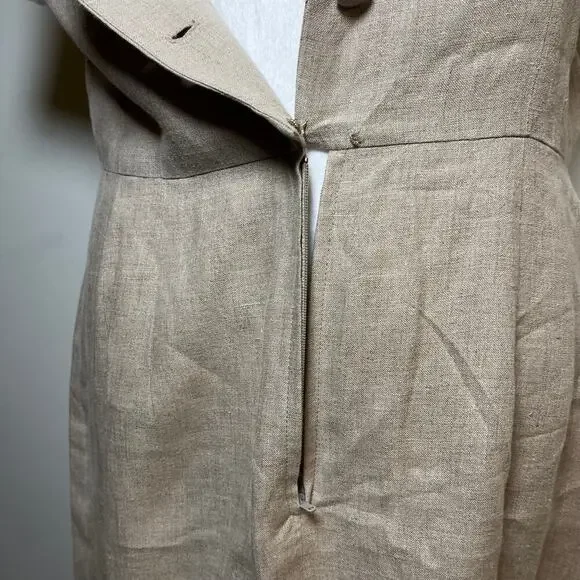 Vintage Maggy London 100% Linen Maxi Dress Beige Size 10 Belt 80s 90s Business - Picture 7 of 15